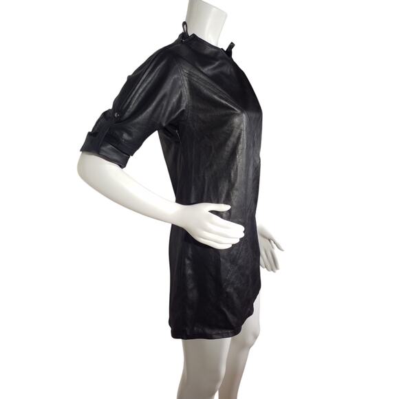 BCBG MAXAZRIA Size XS Yana Black Vegan Leather Dress Zippered Cold Shoulder - Picture 2 of 11